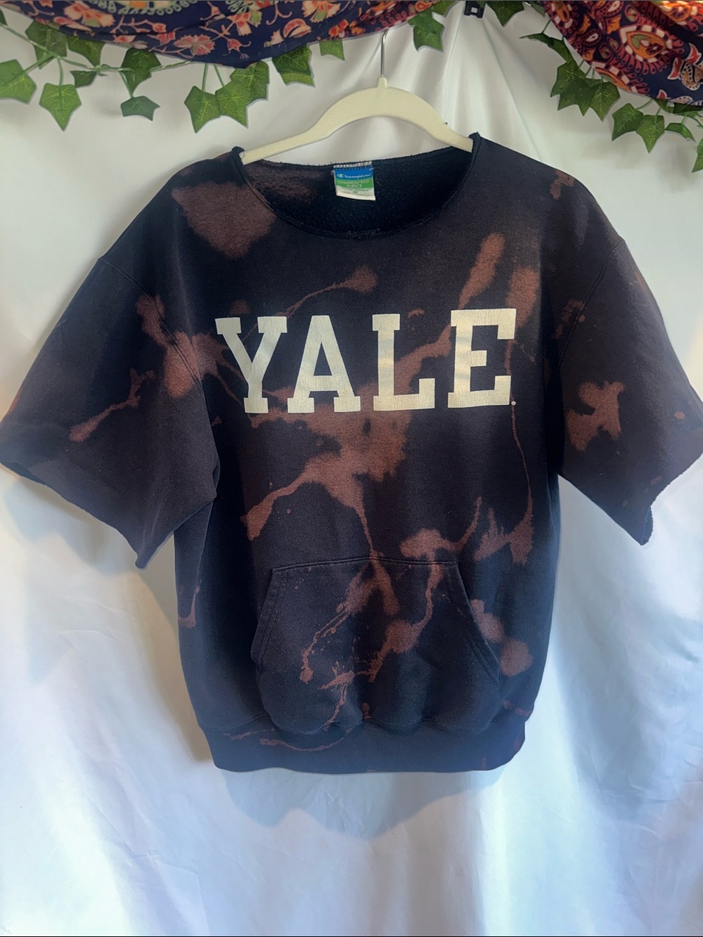 Champion Yale Bleached Black Short Sleeve Hoodie Sweatshirt